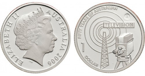 Австралия, 1 доллар 2006 год, 50 лет телевидению Австралии, Серебро, ПРУФ