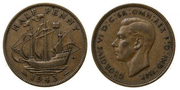 Англия, 1/2 пенни 1943 год