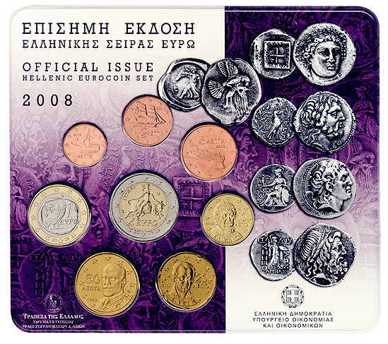 Греция, Набор монет 2008 года (блистер)