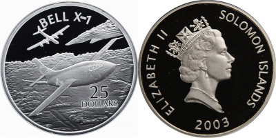 Соломоновы острова, 25 доллар 2003 год - Самолеты мира Bell X-1