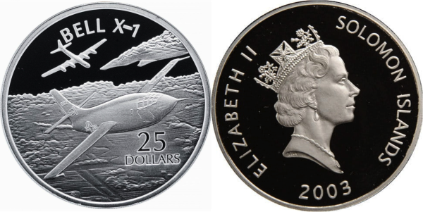 Соломоновы острова, 25 доллар 2003 год - Самолеты мира Bell X-1