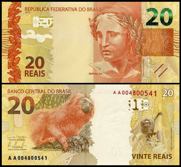 Бразилия 20 реалов 2010 (UNC Pick 255)