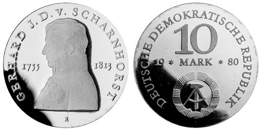 ГДР, 10 марок 1980 год, Герхард фон Шарнхорст, ПРУФ