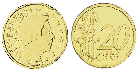 Люксембург, 20 центов 2003 (UNC, латунь)