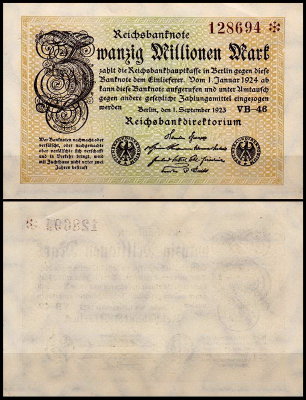 Германия 20.000.000 марок 1923 UNC P.108 Вариант 2