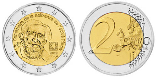 Франция, 2 евро 2012 (UNC) 100 лет со дня рождения аббата Пьера