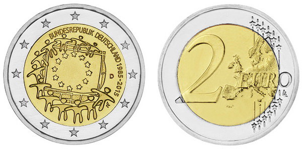 Германия, 2 евро 2015 год, 30 лет флагу ЕС