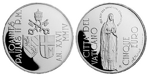 Ватикан, 5 евро 2004 год, Догма о непорочном зачатии девы Марии