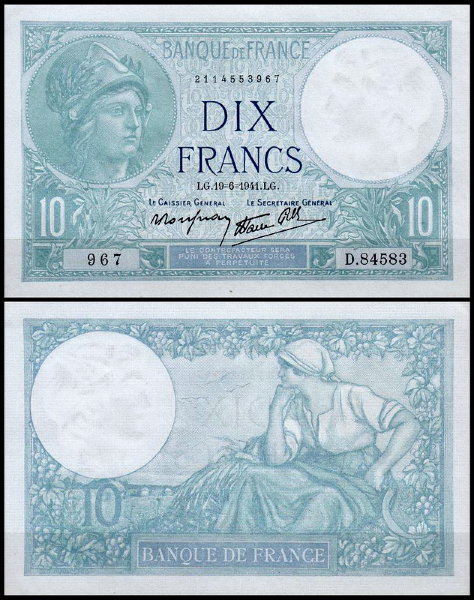 Франция 10 франков 1941 (UNC Pick 84)