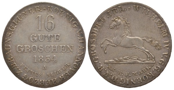 БРАУНШВЕЙГ-ГАНОВЕР 16 ГУТЕНГРОШЕЙ 1834