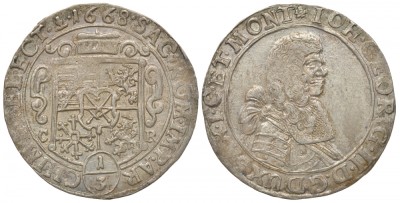 САКСОНИЯ 1/3 ТАЛЕРА 1668 CR, ИОГАНН ГЕОРГ II (1656-1680)