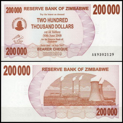 Зимбабве 200000 долларов 2007 (UNC Pick 49)