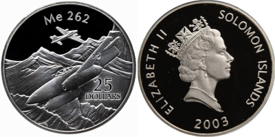 Соломоновы острова, 25 доллар 2003 год - Самолеты мира ME 262