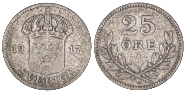 Швеция, 25 эре 1917 год