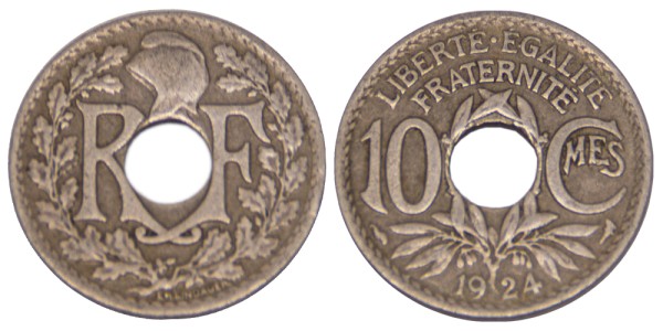 Франция, 10 сантимов 1924 год