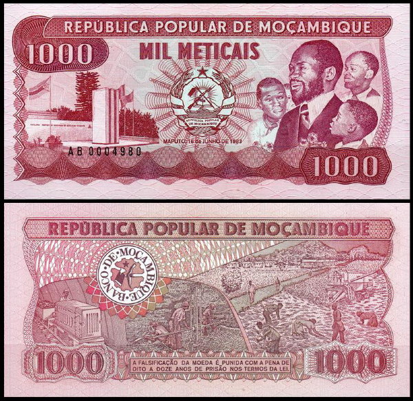 Мозамбик 1000 метикал 1983 (UNC Pick 132a)