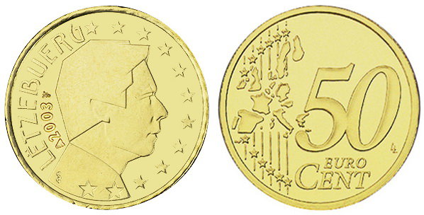 Люксембург, 50 центов 2003 (UNC, латунь)
