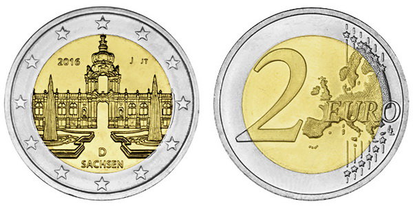 Германия, 2 евро 2016 год, Саксония
