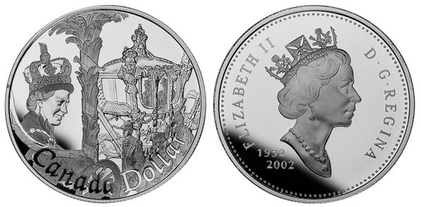 Канада, 1 доллар 2002 год, 50 лет правления Елизаветы II, ПРУФ