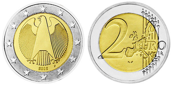 Германия, 2 евро 2002-F (UNC, биметалл)