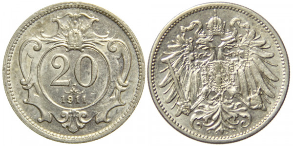 Австрия, 20 геллеров 1911 год, UNC