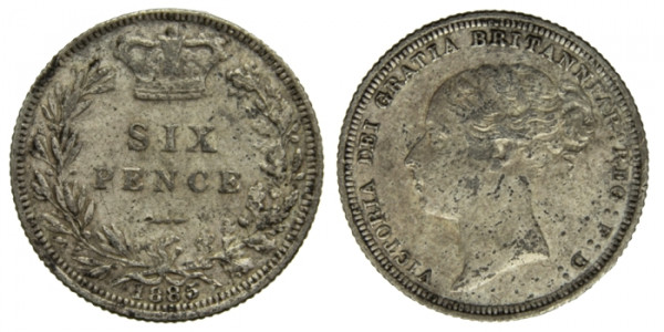 Англия, 6 пенсов 1885 год
