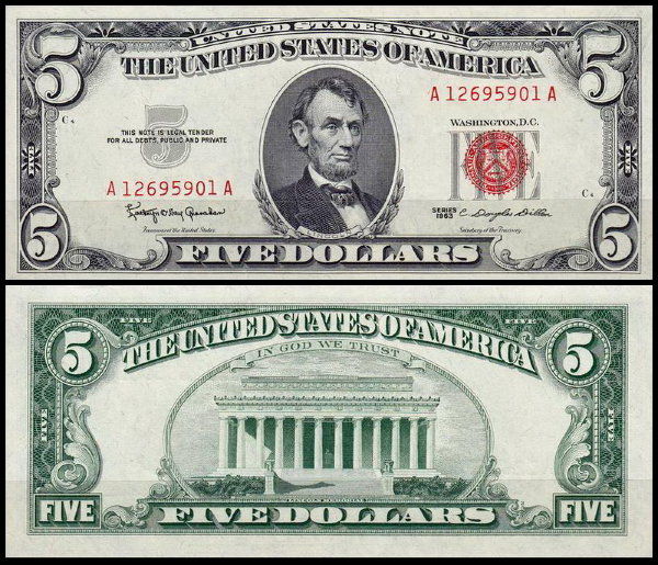 США 5 долларов 1963 (UNC Pick 383) United States Note