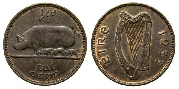 Ирландия, 1/2 пенни 1953 год