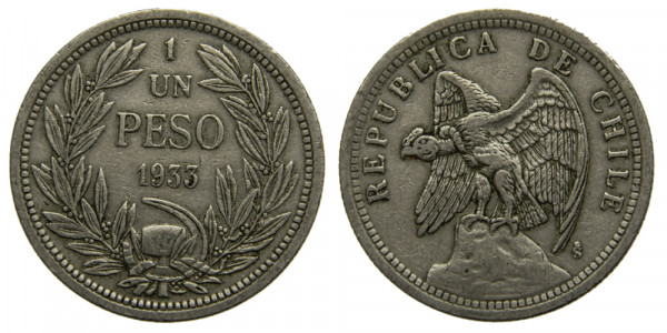 Чили, 1 песо 1933 год,