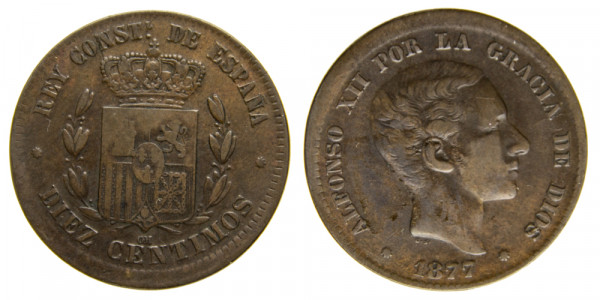 Испания, 10 сентимо 1877 год