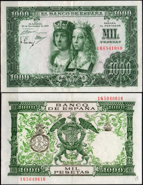 Испания 1000 песет 1957 (XF Pick 149)