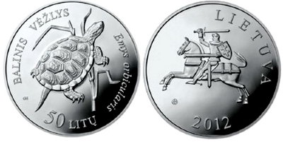 Литва, 50 лит 2012 год, Болотная черепаха, ПРУФ