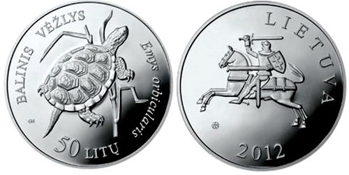 Литва, 50 лит 2012 год, Болотная черепаха, ПРУФ