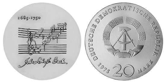 ГДР, 20 марок 1975 год, Иоганн Себастьян Бах