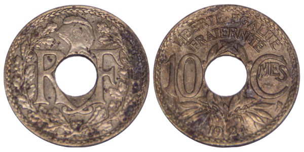 Франция, 10 сантимов 1924 год
