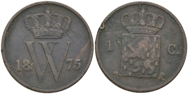 Нидерланды 1 цент 1875 год