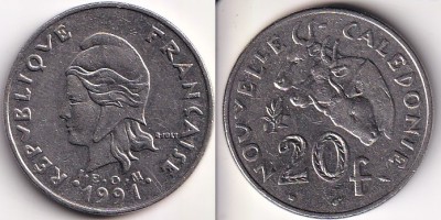 Новая Каледония 20 франков 1991 год