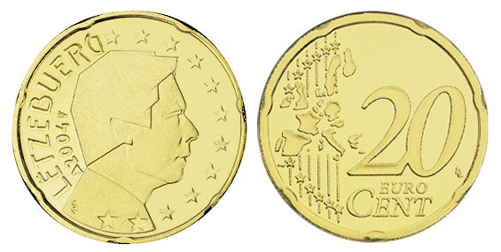 Люксембург, 20 центов 2004 (UNC, латунь)
