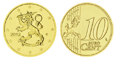 Финляндия, 10 центов 2012 (UNC, латунь)