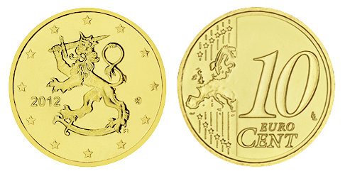 Финляндия, 10 центов 2012 (UNC, латунь)