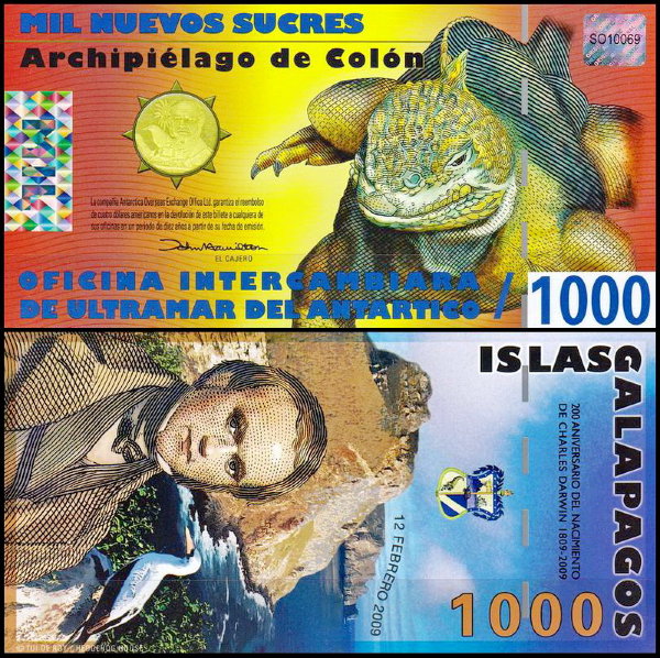 Галапагосские острова 1000 сукре 2009 год. UNC