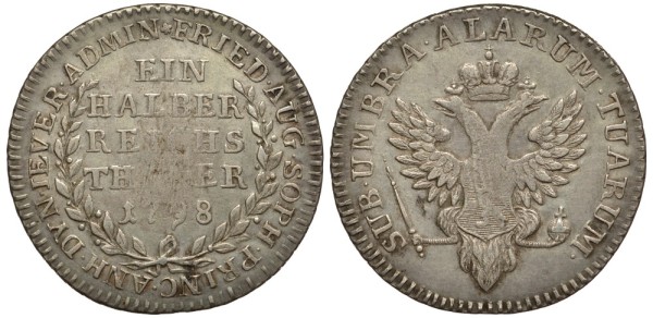 Йевер 1/2 талера 1798 Павел I, Русское правление, тираж 1000 экземпляров