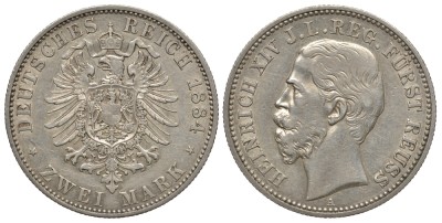 Рейсс (младшей линии) 2 марки 1884 Генрих XIV (1867-1913)