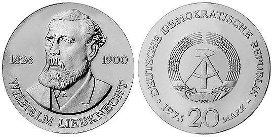 ГДР, 20 марок 1976 год, Вильгельм Либкнехт