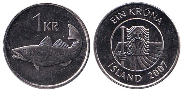 Исландия, 1 крона 2007 год