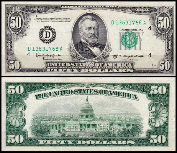 США 50 долларов 1950D (AUNC Pick 441d) Federal Reserve Note