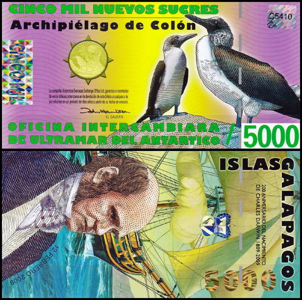 Галапагосские острова 5000 сукре 2009 год. UNC