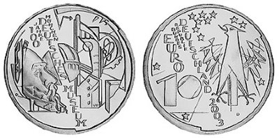 Германия, 10 евро 2003 D (UNC) 100 лет Немецкому музею в Мюнхене