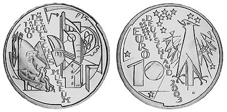 Германия, 10 евро 2003 D (UNC) 100 лет Немецкому музею в Мюнхене