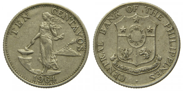 Филиппины, 10 сентаво 1964 год